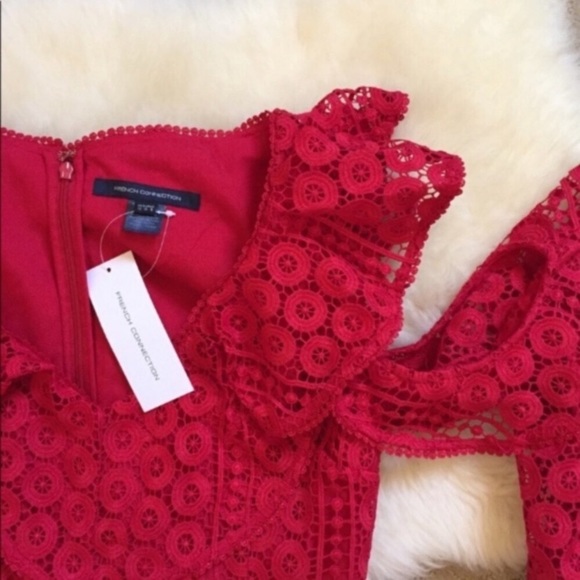 French Connection Red Lace Cold Shoulder Dress - Picture 7 of 8